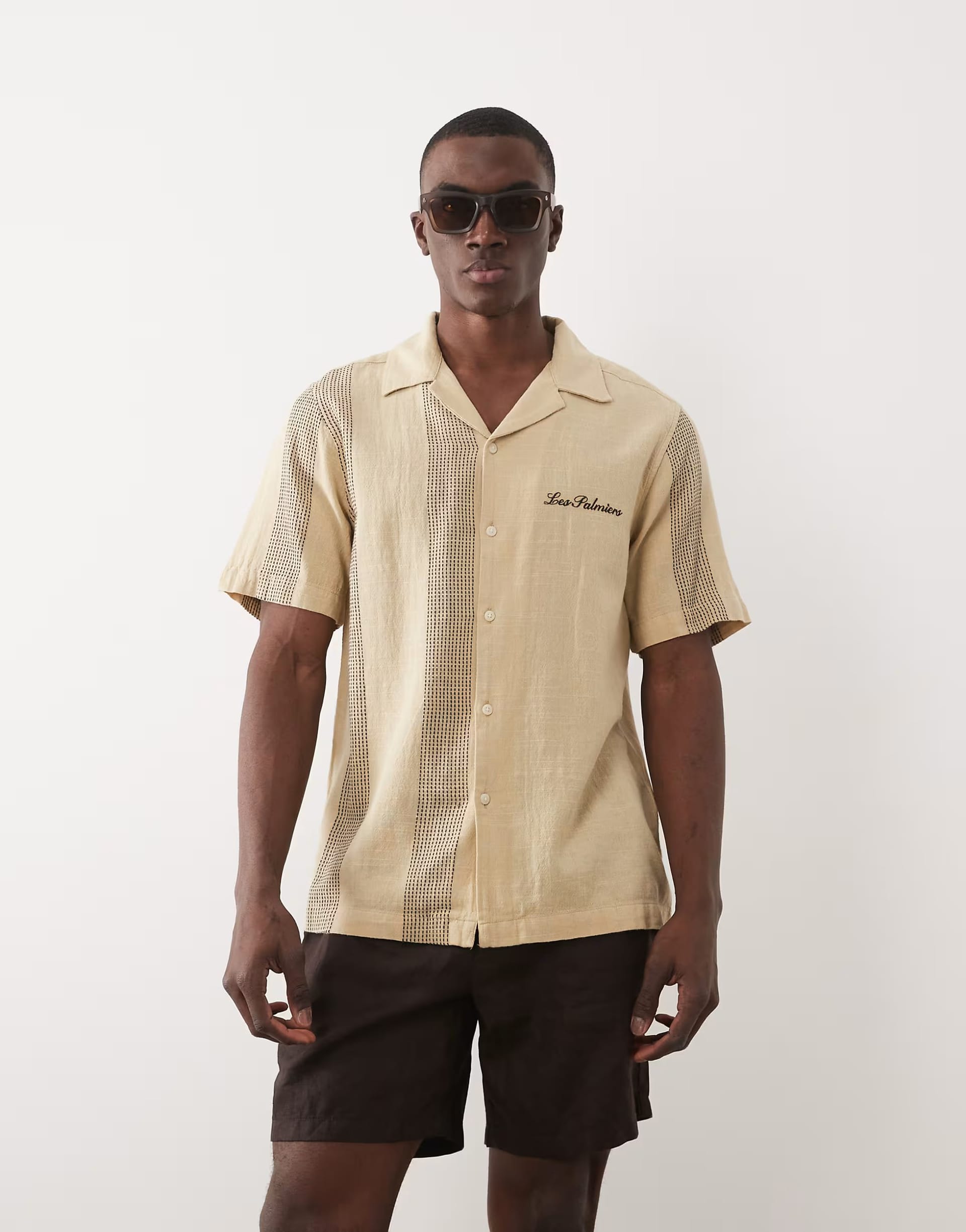 ASOS ONLY & SONS Light Yellow Resort Shirt with Embroidery