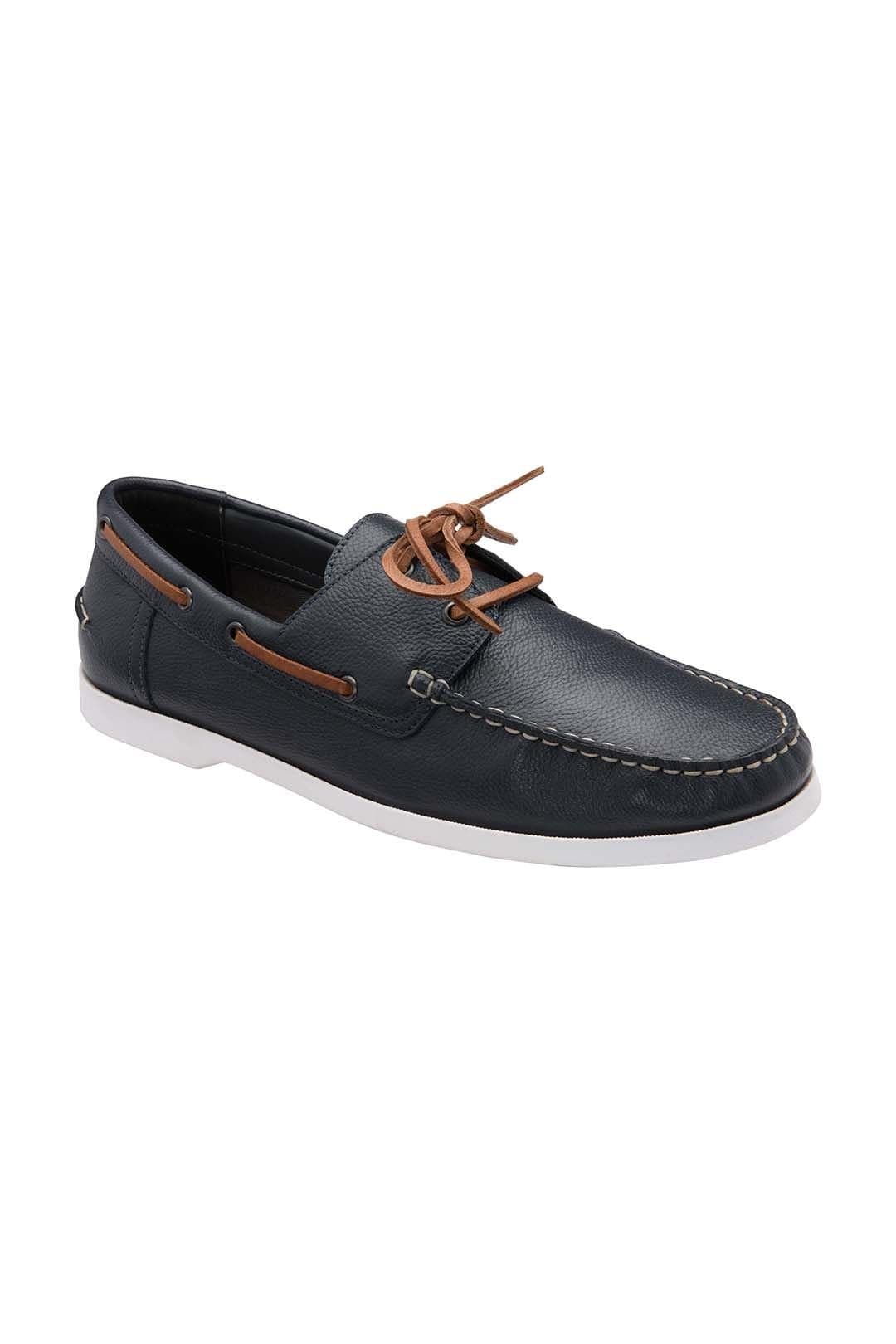Frank Wright Frank Wright Men's Leather 'Reaney' Boat Shoes in Mid Navy
