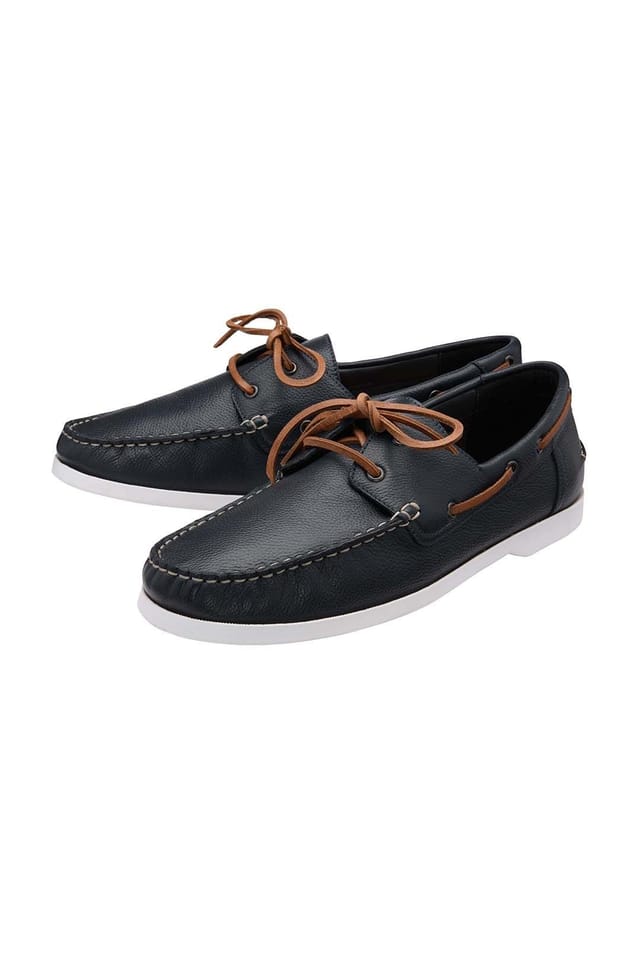 Frank Wright Frank Wright Men's Leather 'Reaney' Boat Shoes in Mid Navy - 2