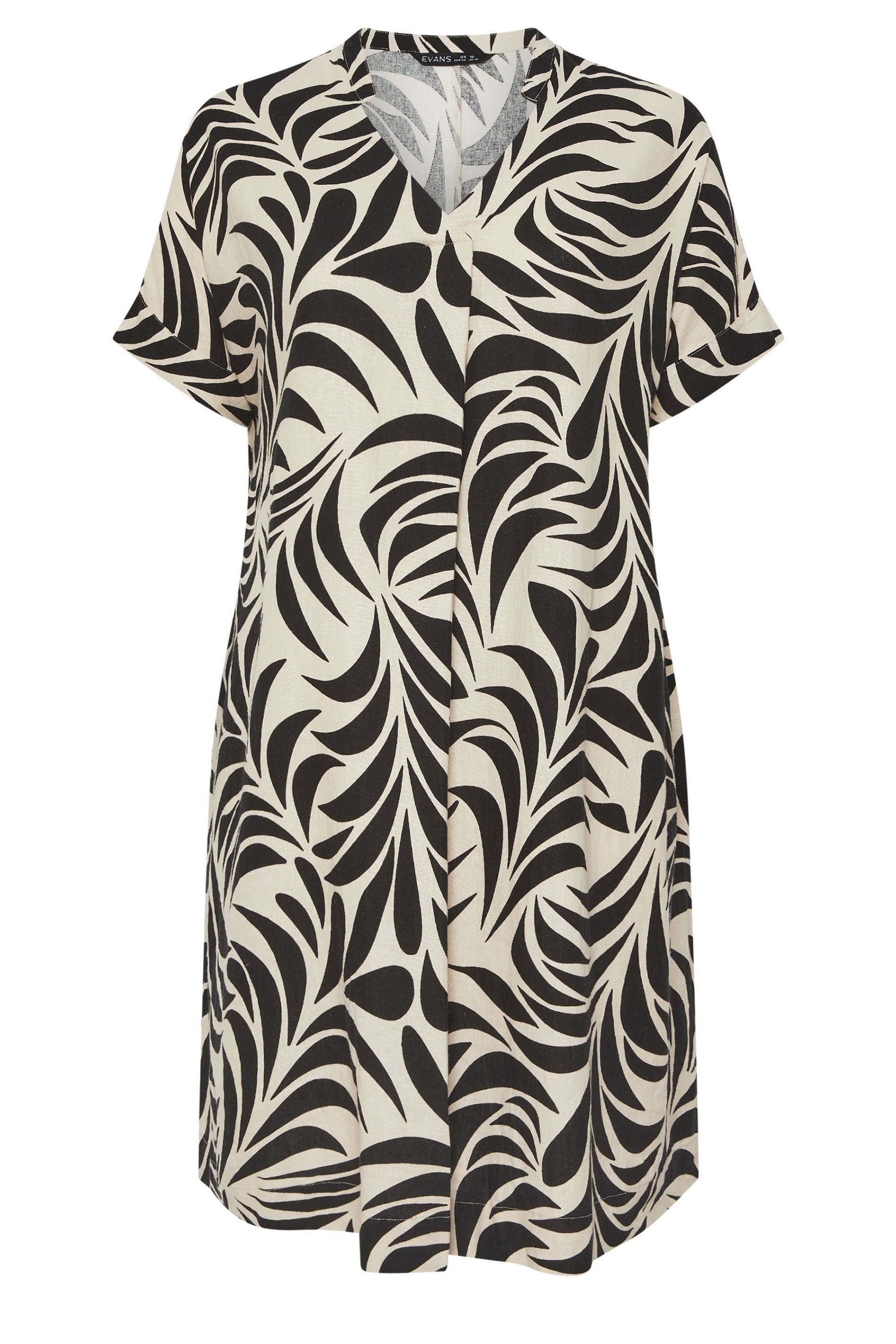 Evans Evans Women's Premium Linen Printed Shift Dress in Cream - 2