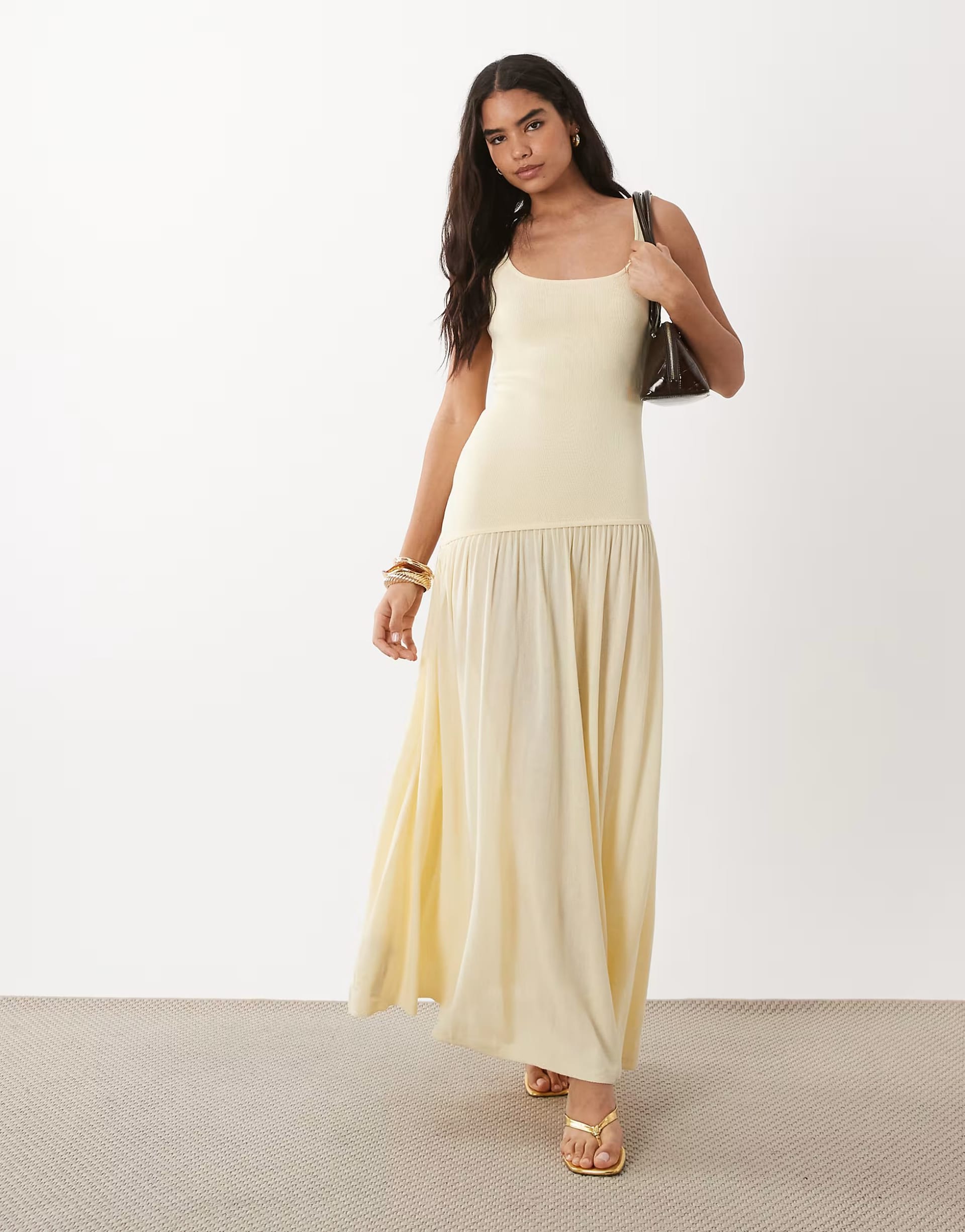 ASOS Pastel Yellow Scoop Neck Asymmetric Maxi Dress