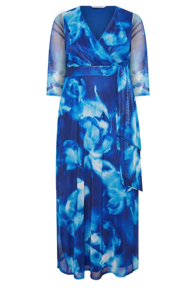 Yours Yours Women's Abstract Mesh Wrap Dress in Cobalt - 2