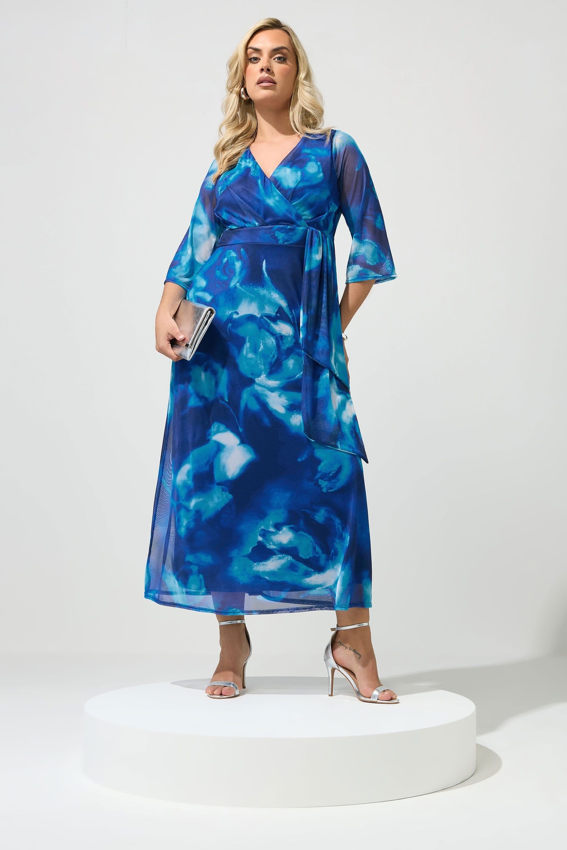 Yours Yours Women's Abstract Mesh Wrap Dress in Cobalt - 4