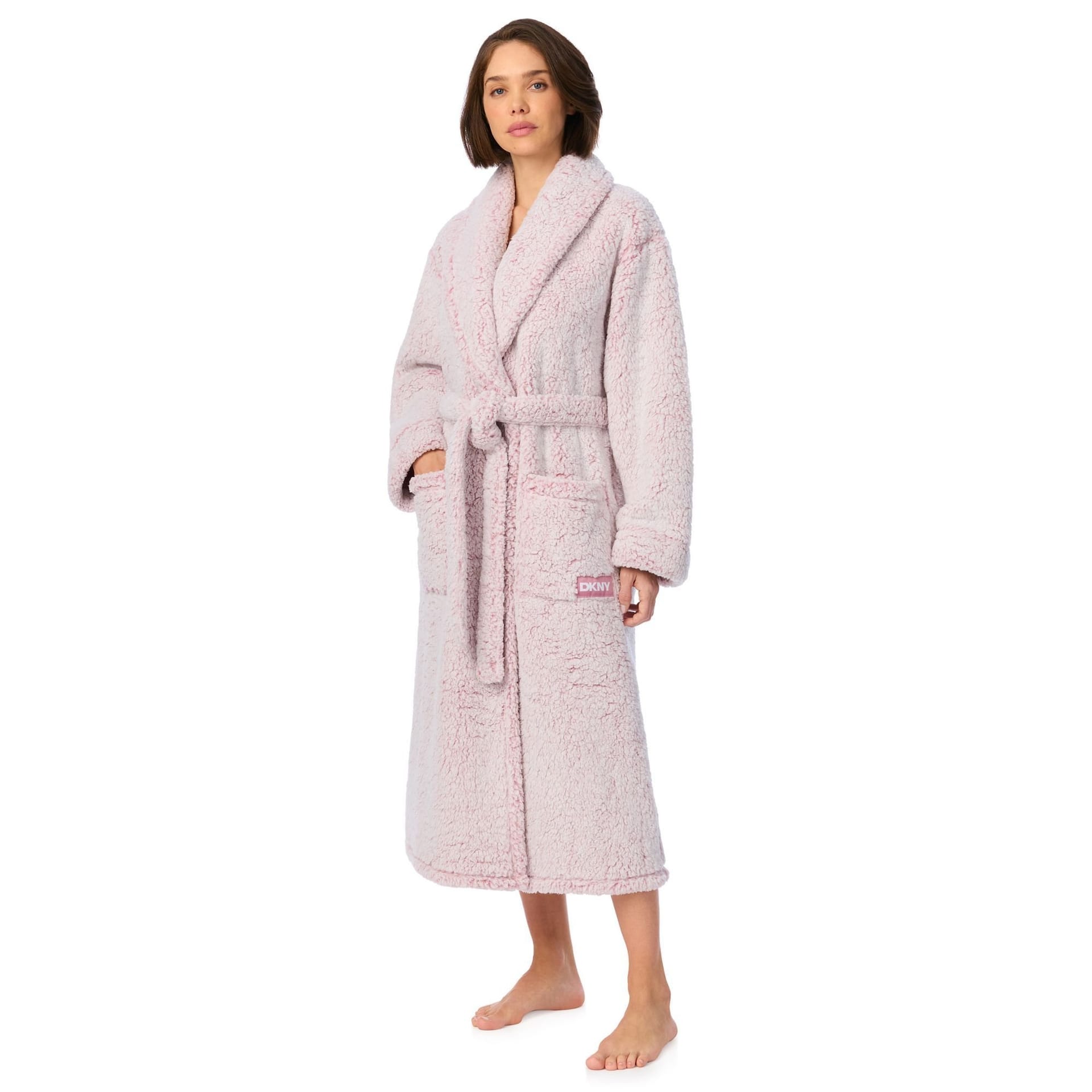 DKNY DKNY Women's 122cm Long Sleeve Shawl Collar Robe in Dusty Mauve Frosted Sherpa - 4