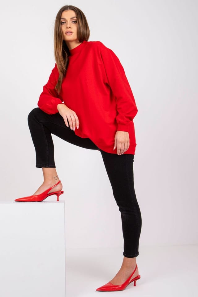 Love Lace Love Lace Women's Cotton Long Sleeve Stand Collar Sweatshirt Style 169760 in Red - 2