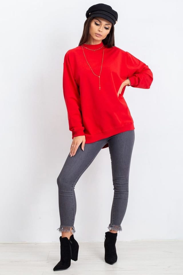 Love Lace Love Lace Women's Cotton Long Sleeve Stand Collar Sweatshirt Style 169760 in Red - 3