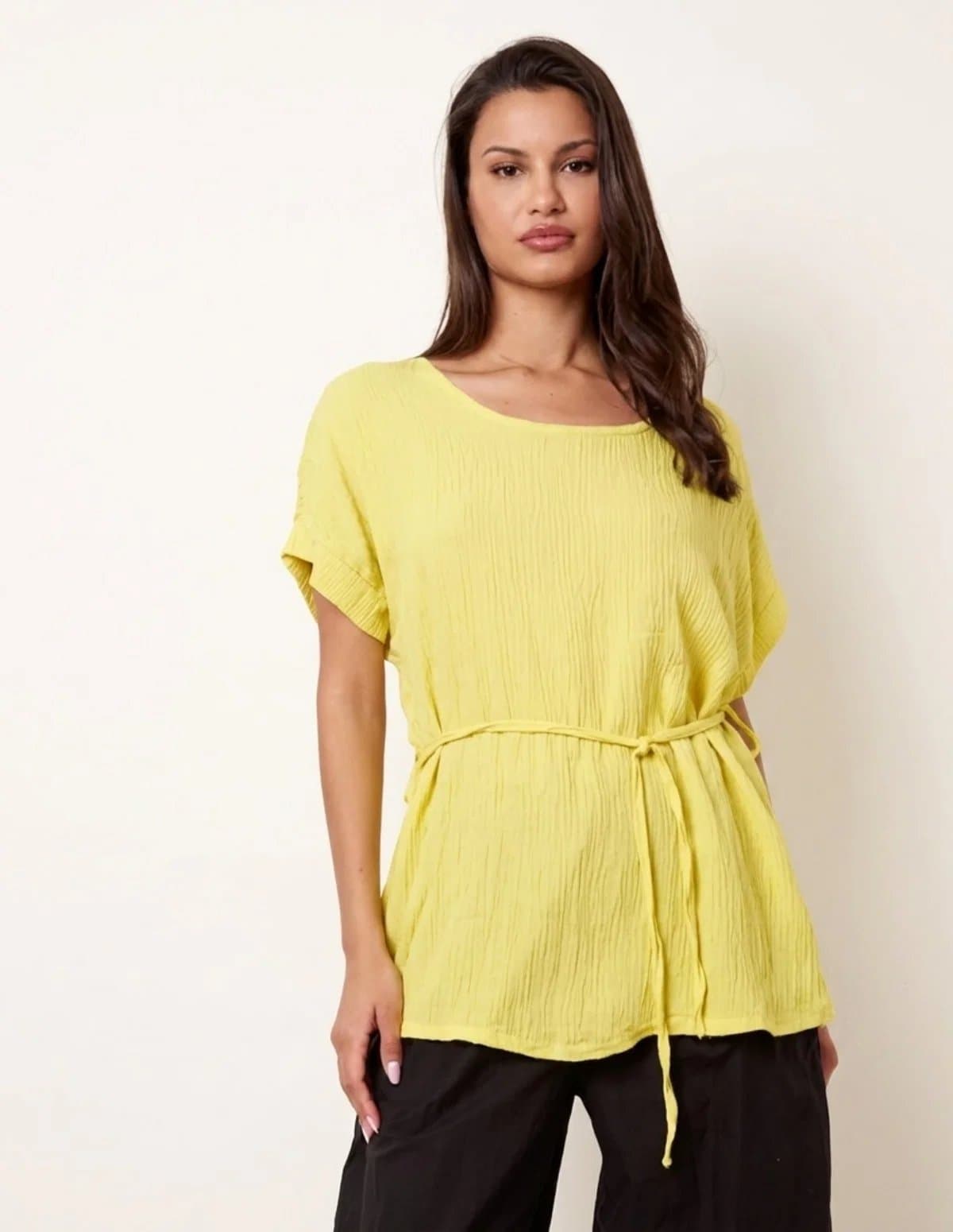 Blue Vanilla Belted Wide Sleeve Top