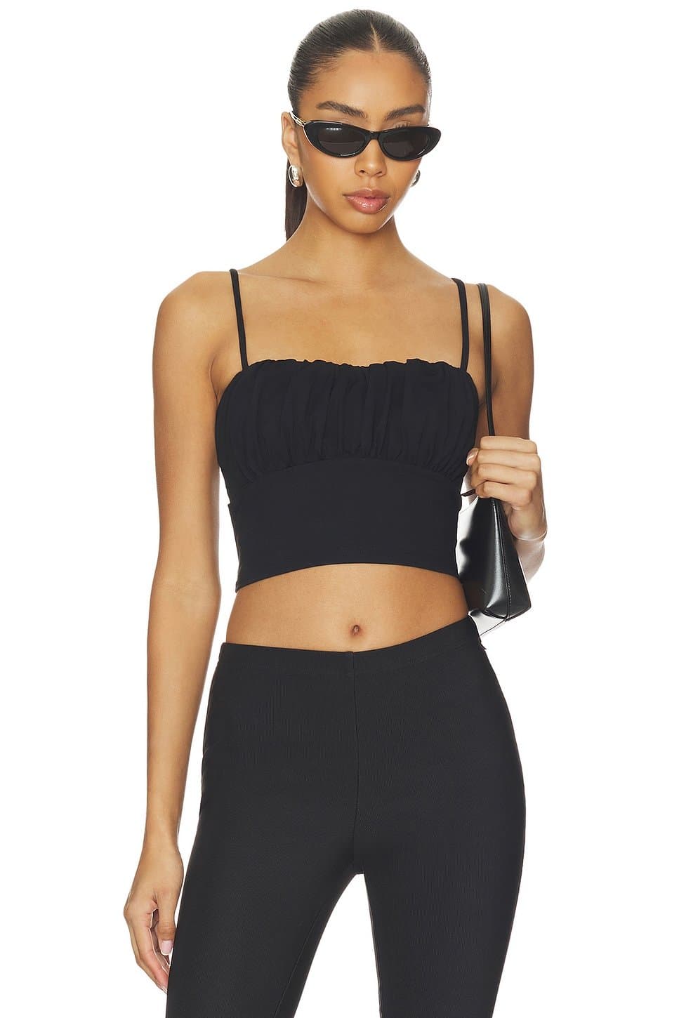 revolve Revolve Black Ruched Sleeveless Crop Top