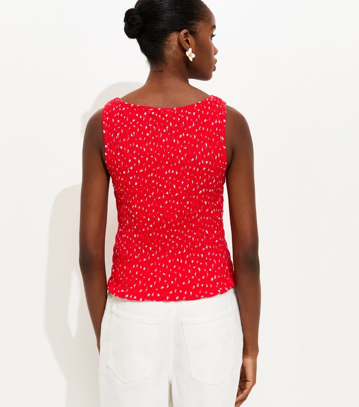 New Look Women's Red Floral Shirred Button Through Top New Look - 4