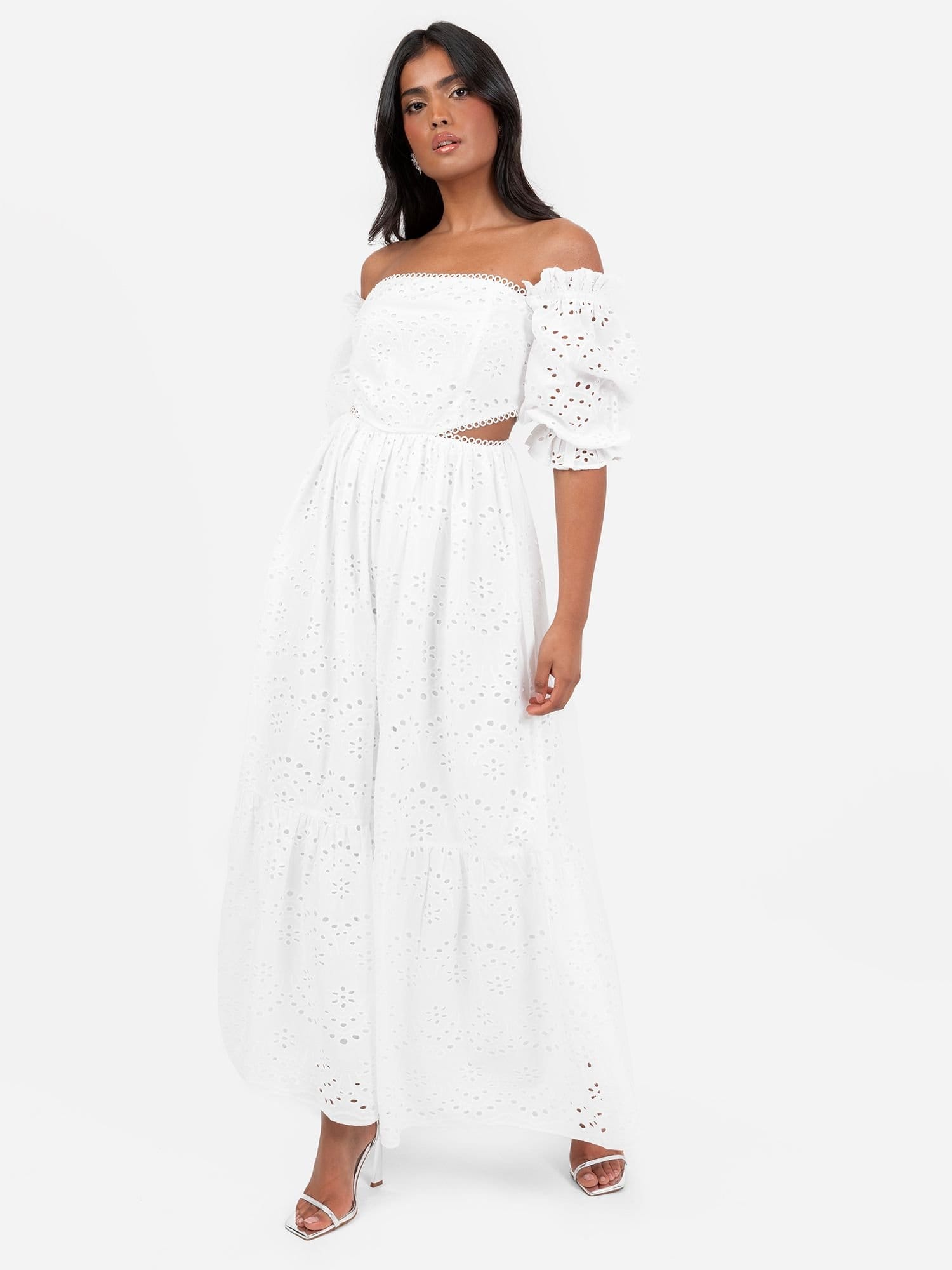 Maya Deluxe White Broderie Cut Out Midaxi Dress