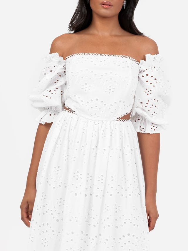 Maya Deluxe Maya Deluxe Women's Broderie Cut Out Midaxi Dress in White - 2