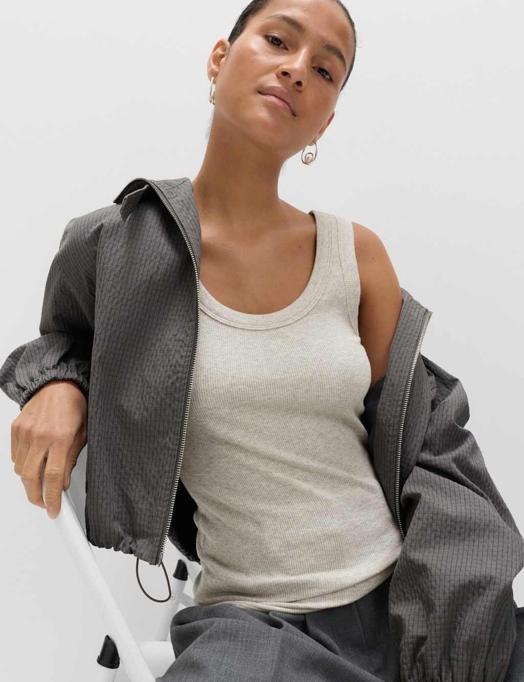 Marks & Spencer M&S Grey Cotton Rich Ribbed Vest Top