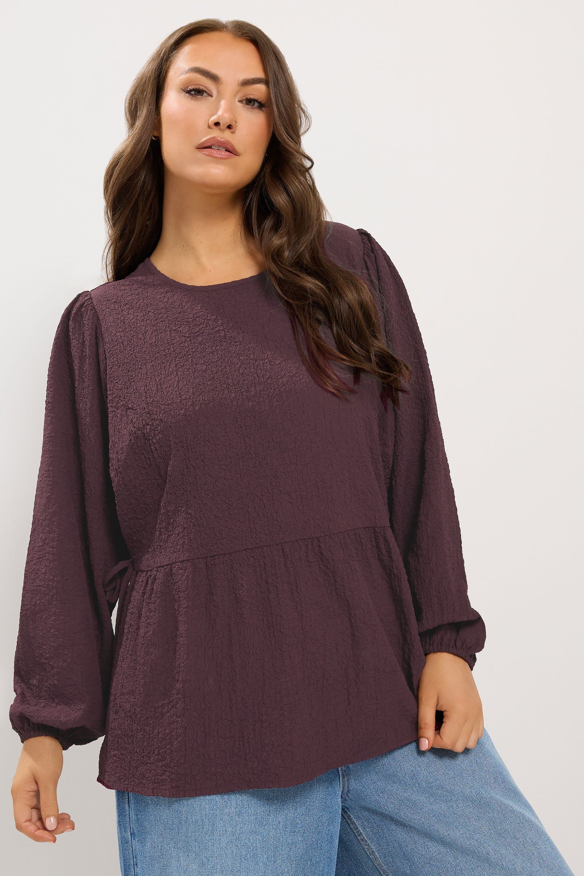 Yours Plus Size Purple Textured Tie Side Top