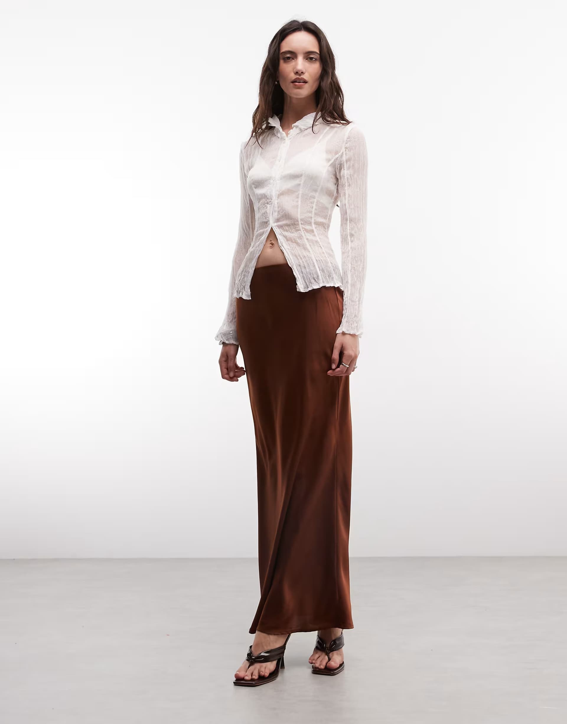 ASOS ASOS DESIGN satin maxi skirt co-ord in chocolate