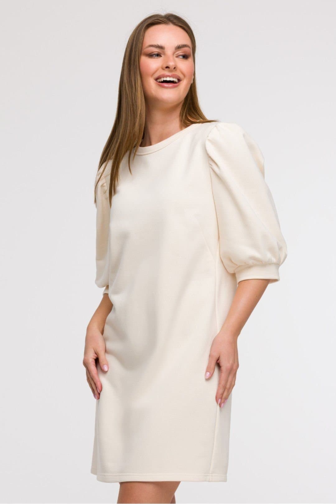Love Lace Love Lace Women's Light Aline day dress with 3/4 sleeves in Beige