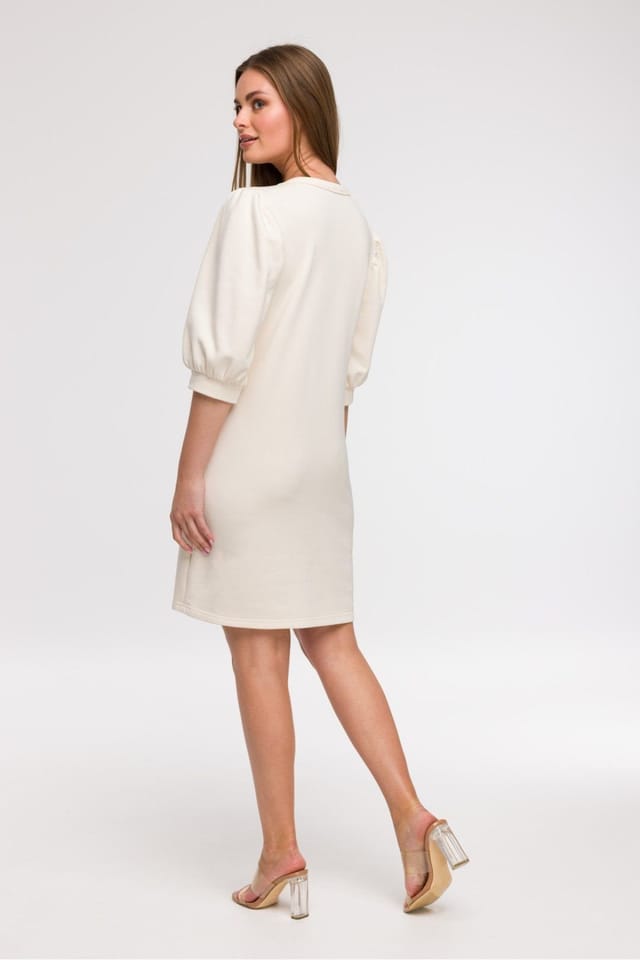 Love Lace Love Lace Women's Light Aline day dress with 3/4 sleeves in Beige - 3