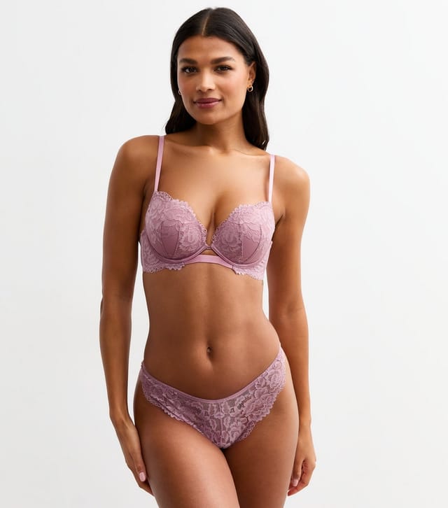 New Look Women's Pink Lace Push-Up Bra New Look - 3