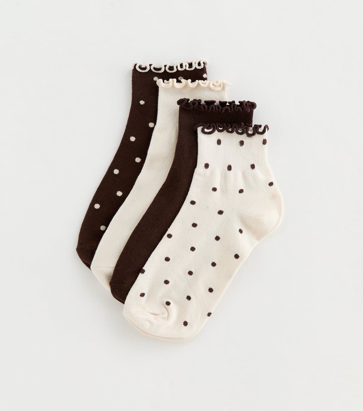 New Look Pack of 4 Brown Frill Top Spotty Trainer Socks New Look