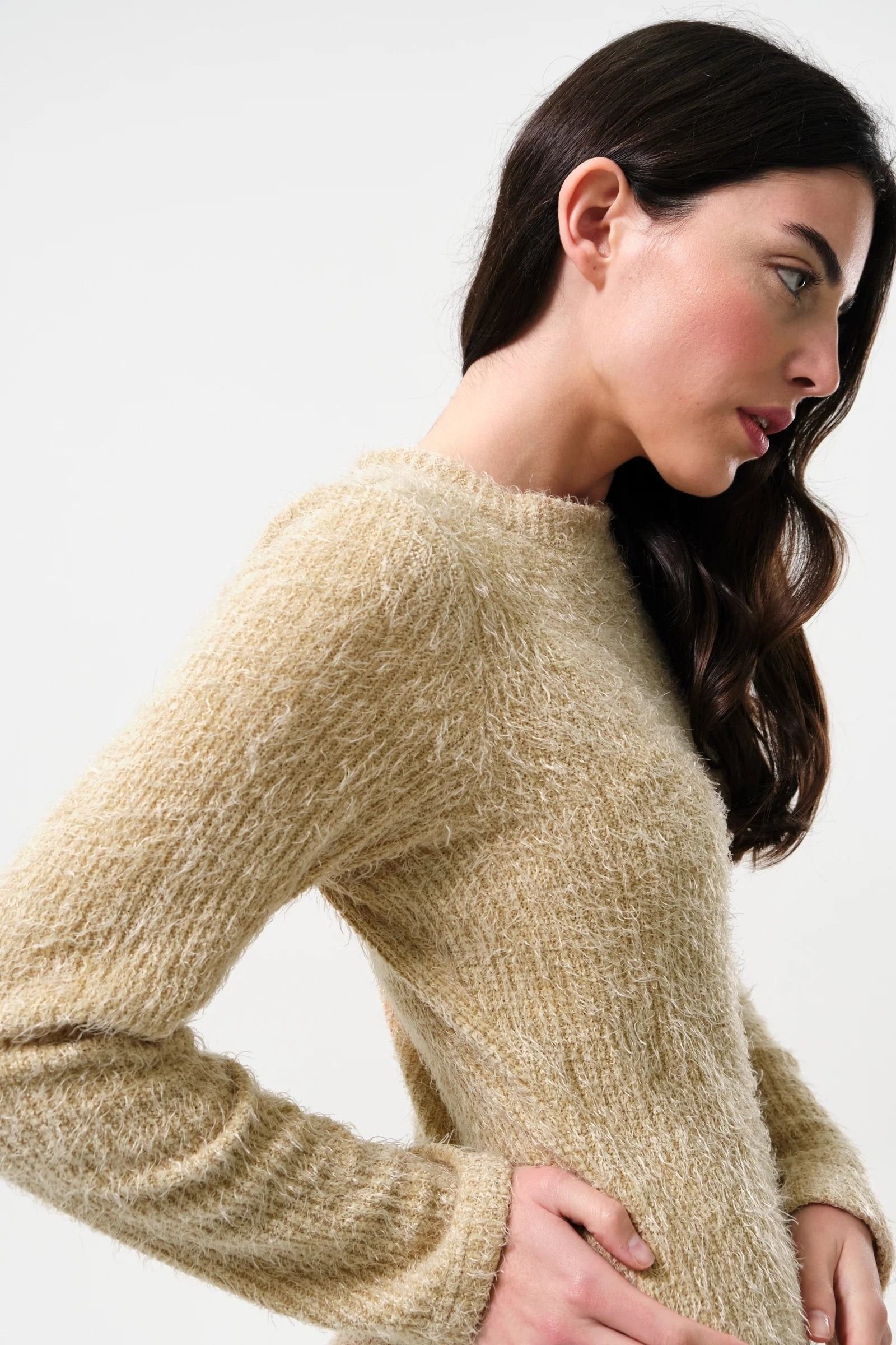 Louche Louche Women's Guila Eyelash Rib Long Sleeve Midi Dress - Beige - 3