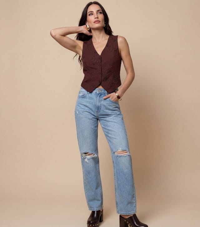 Urban Bliss Women's Brown Embellished Waistcoat Urban Bliss New Look - 2