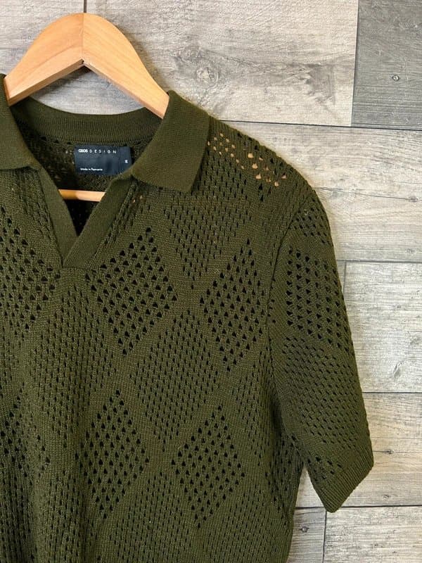 ASOS ASOS Design Mens Knitted T Shirt Top Size Medium Green Short Sleeves