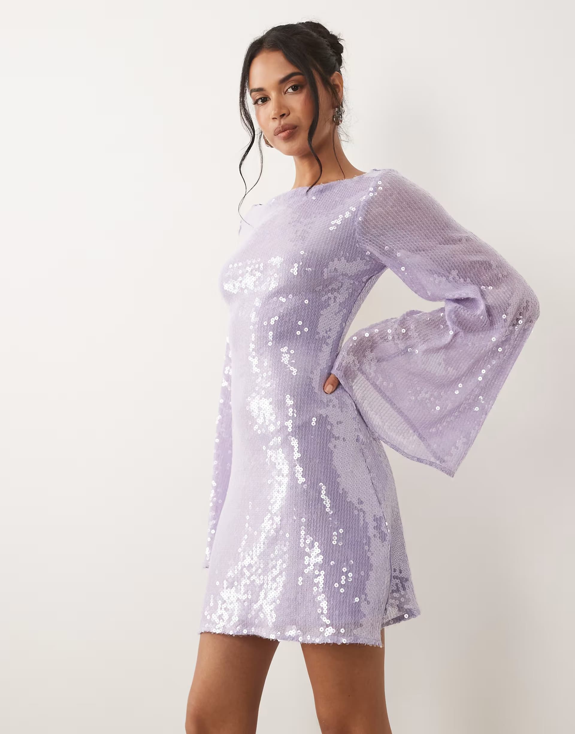ASOS ASOS DESIGN sequin waterfall sleeve mini dress in lilac