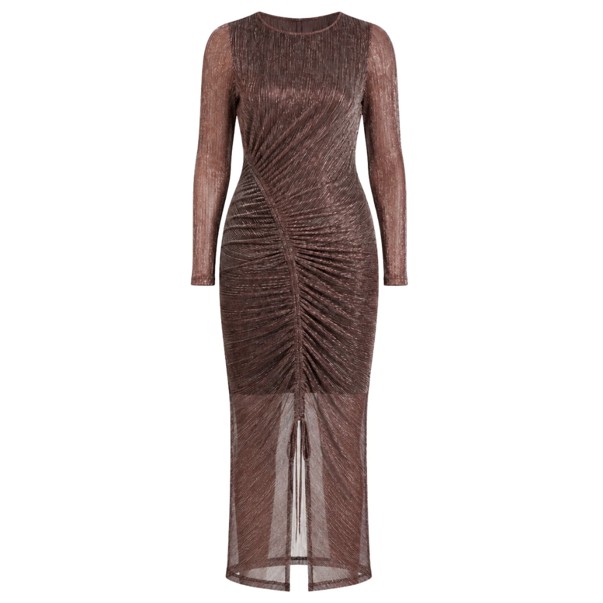 Ted Baker Ted Baker Women's Anthers Long Sleeve Round Neck Regular Fit Maxi Dress in Chocolate