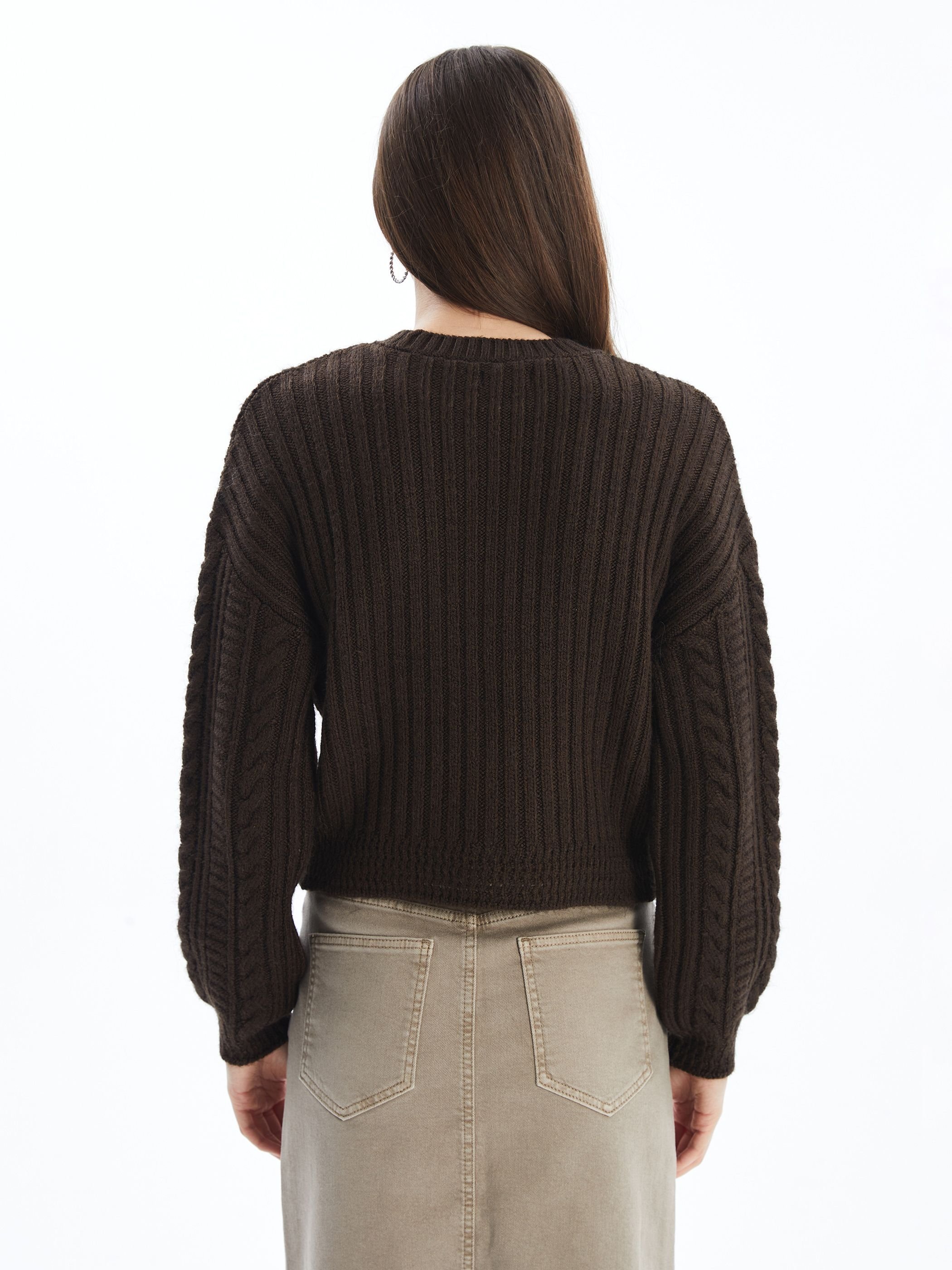 Dexia Dexia Women's Knit Detailed Long Sleeve Jumper Brown - 4