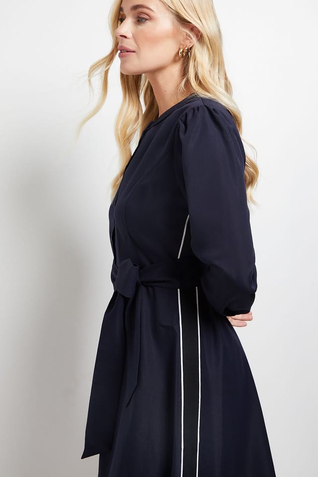 Wallis Wallis Women's Petite Side Stripe Tie Waist Midi Dress in Navy - 2
