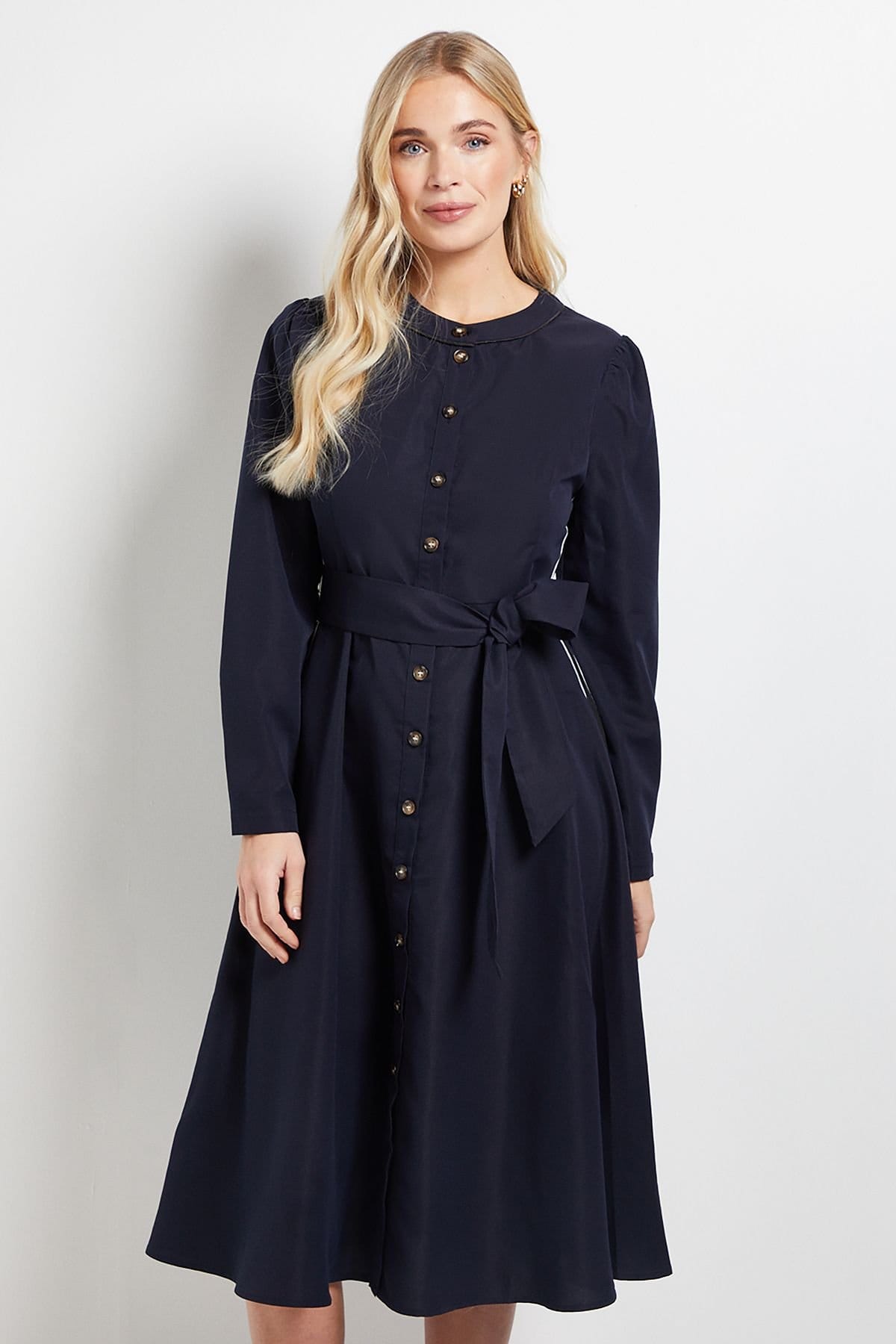 Wallis Wallis Women's Petite Side Stripe Tie Waist Midi Dress in Navy - 4