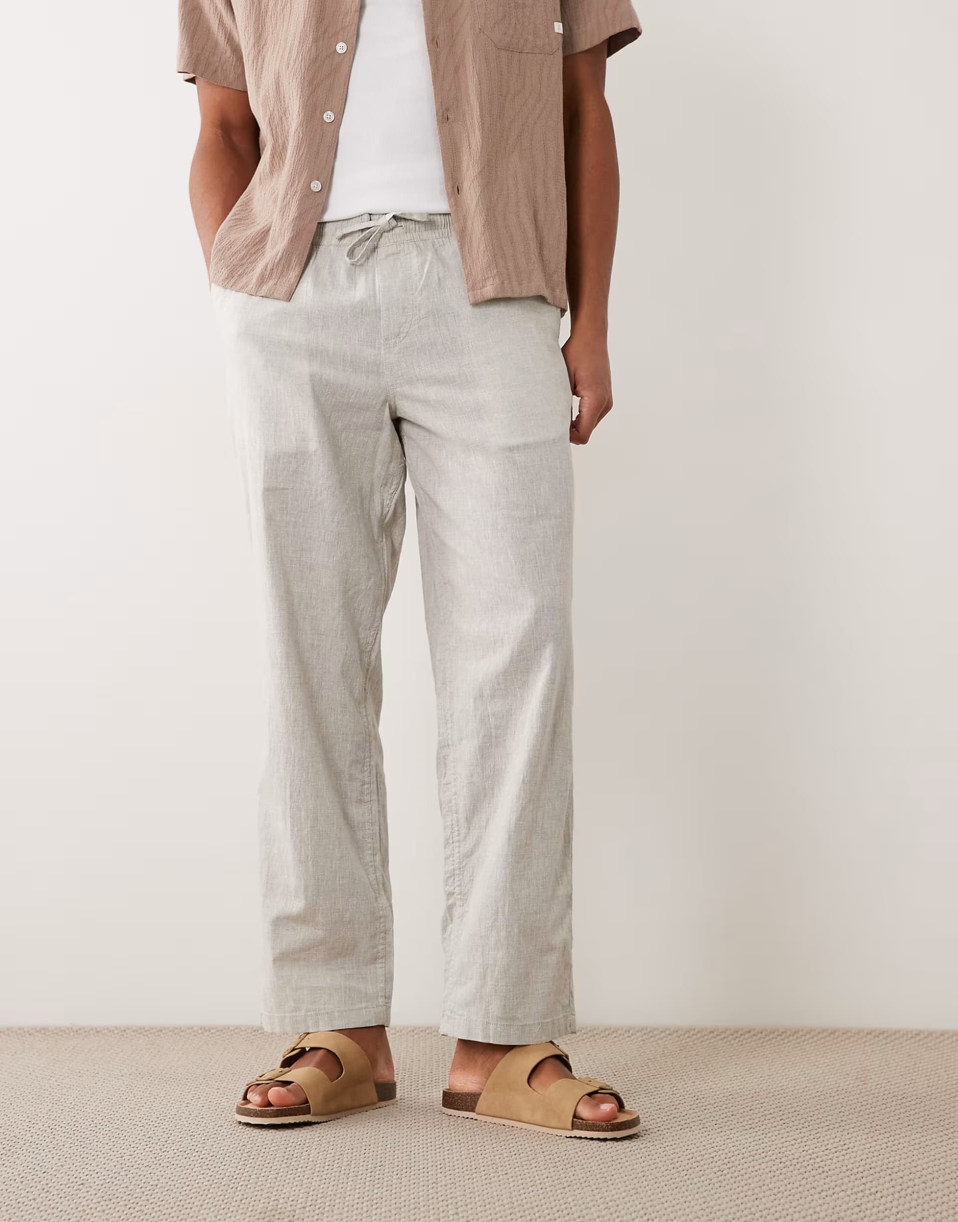 ASOS Jack & Jones Beige Linen Mix Drawstring Trousers