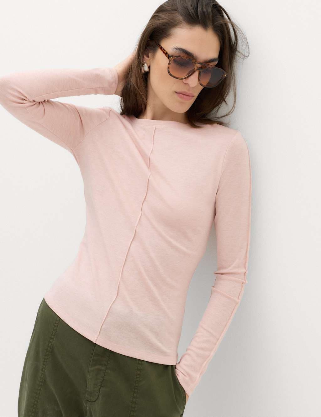 Marks & Spencer M&S Marl Long Sleeve Top with Wool Pink Shell