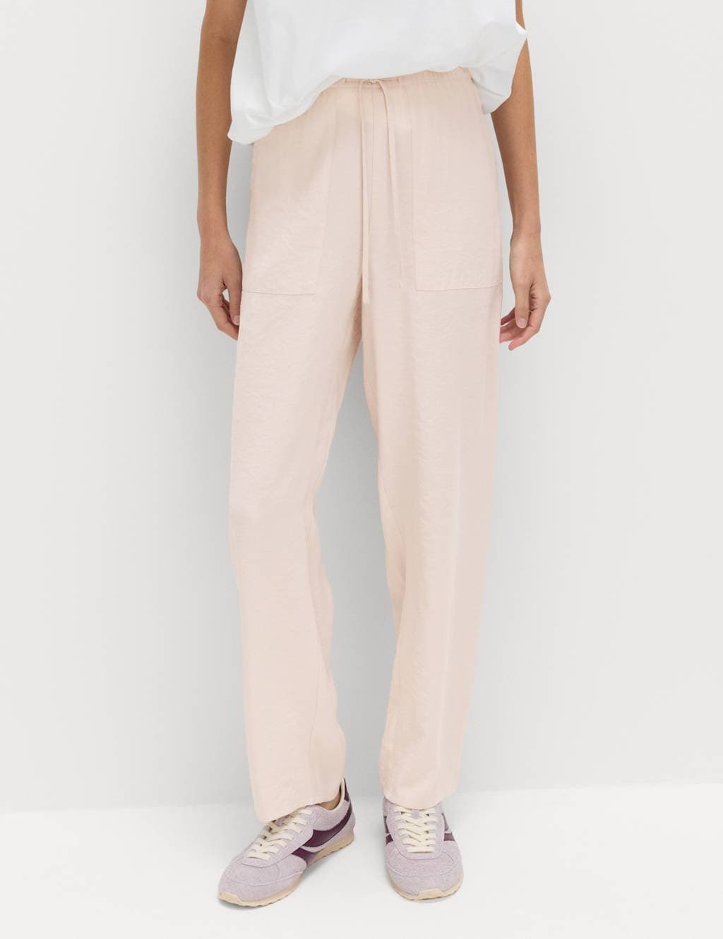 Marks & Spencer M&S Pull On Elasticated Waist Straight Leg Trousers Light Taupe