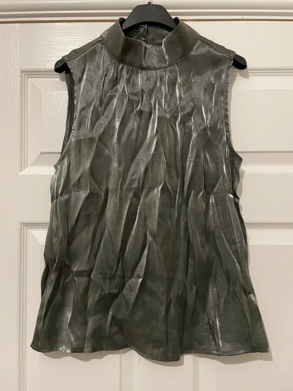 Fransa Silver Shiny Textured Sleeveless Top