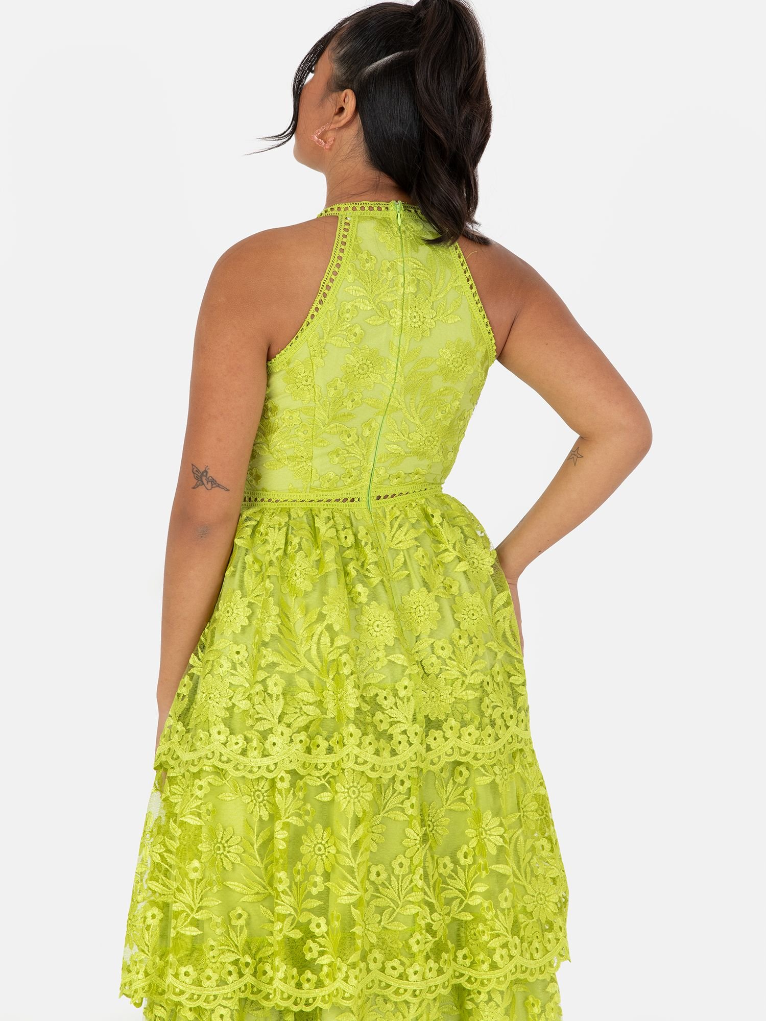 Maya Deluxe Maya Deluxe Women's Halter Neck Tiered Lace Midi Dress in Green - 4