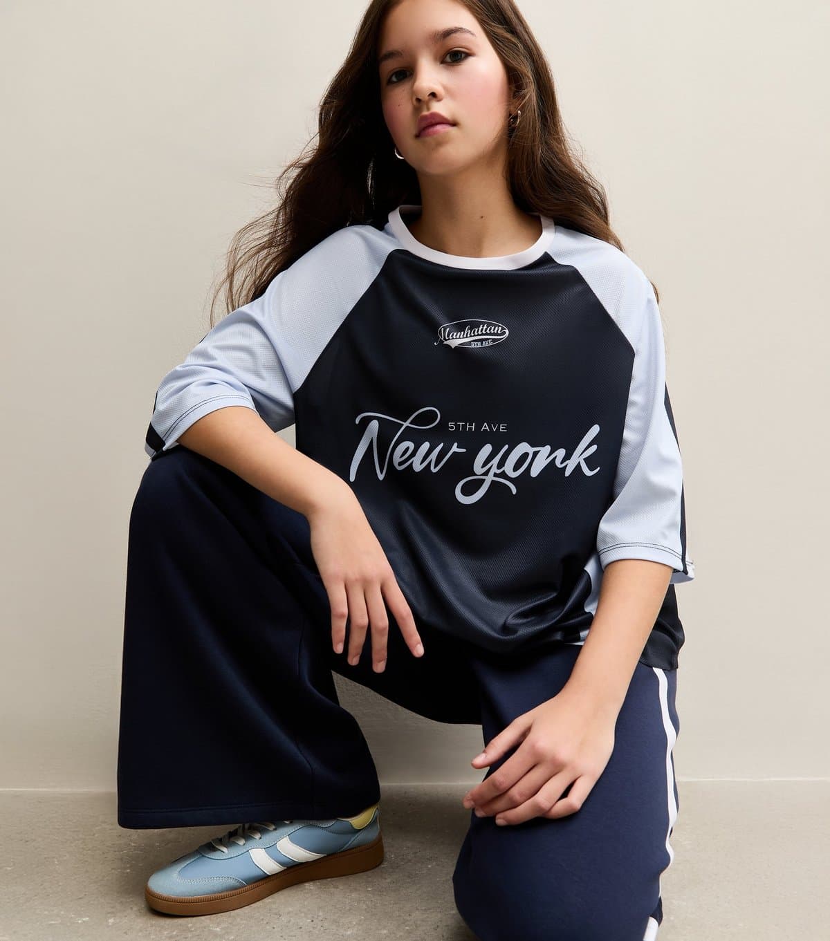 New Look Girls' Navy New York Panel Football Top New Look