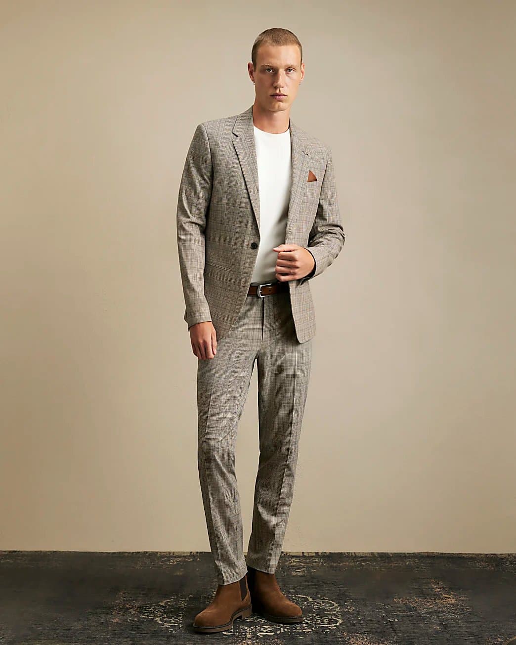 River Island Mens River Island Grey Skinny Fit Check Suit Trousers