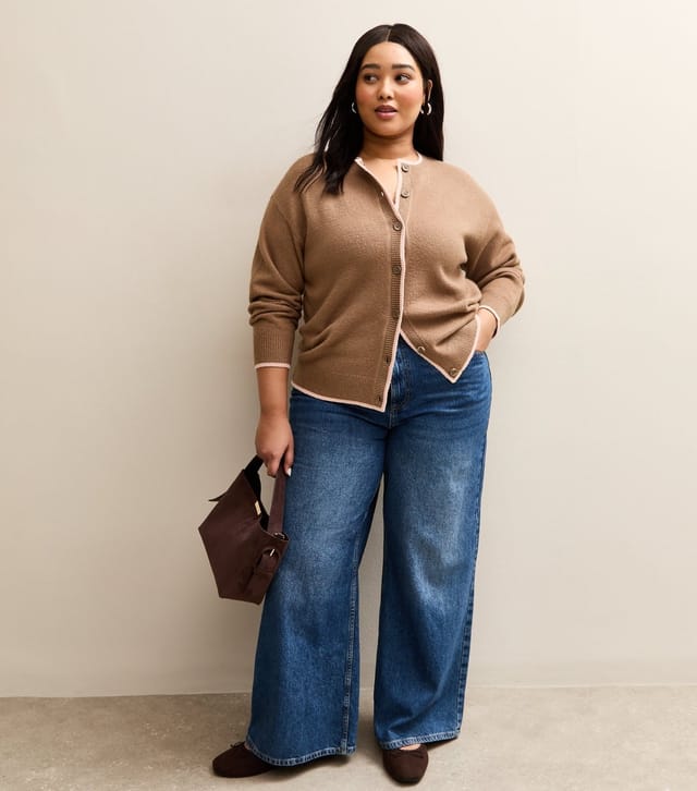 New Look Women's Plus Size Brown Contrast Tipping Cardigan Curves New Look - 3