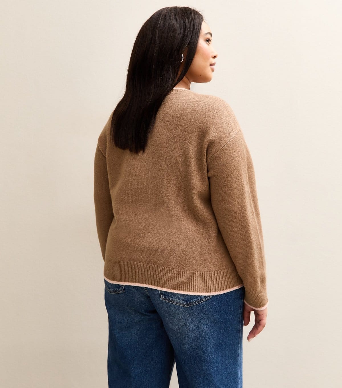 New Look Women's Plus Size Brown Contrast Tipping Cardigan Curves New Look - 4
