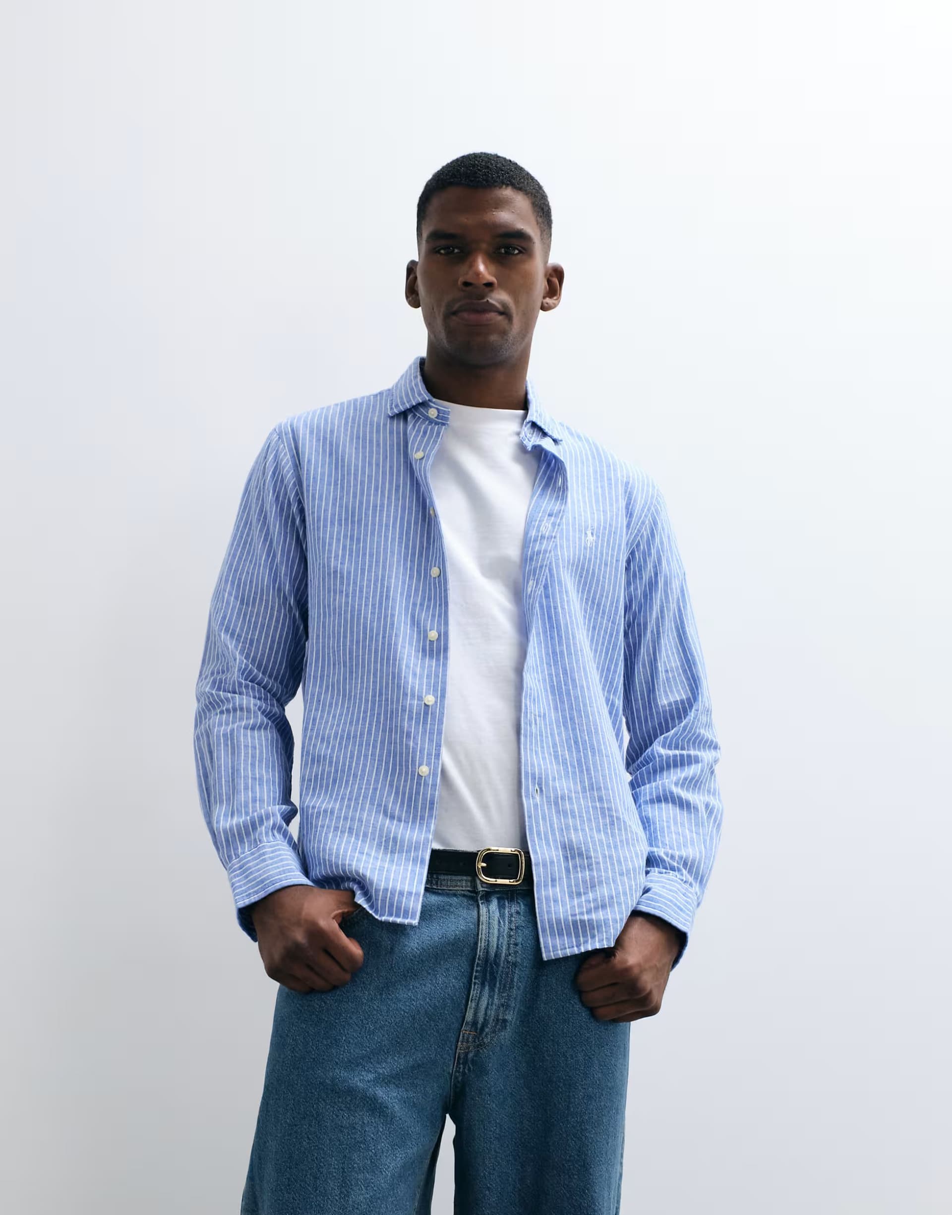 ASOS Polo Ralph Lauren striped long sleeve button up custom fit shirt in blue