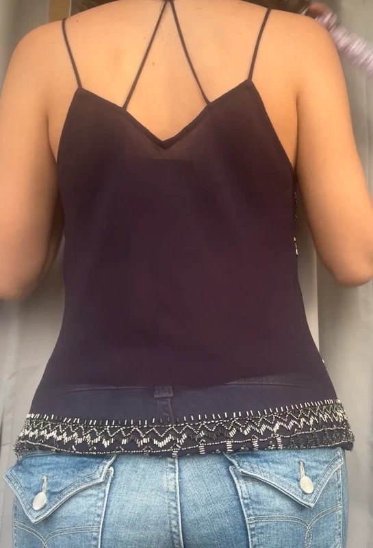 New Look Y2K vintage beaded sequin purple mesh cami top - 1