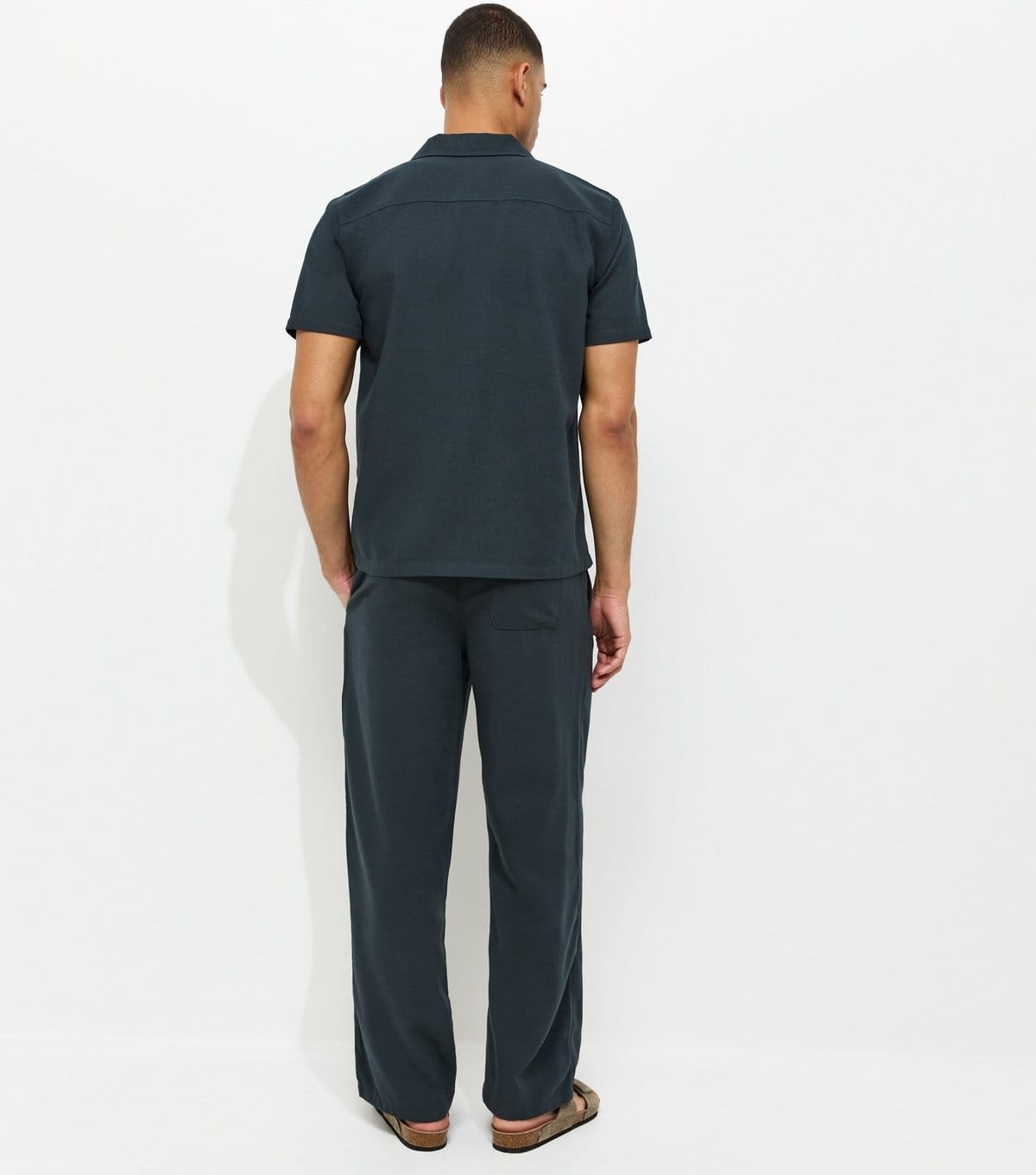 New Look Men's Navy Relaxed Linen Look Wide Leg Trousers New Look - 4