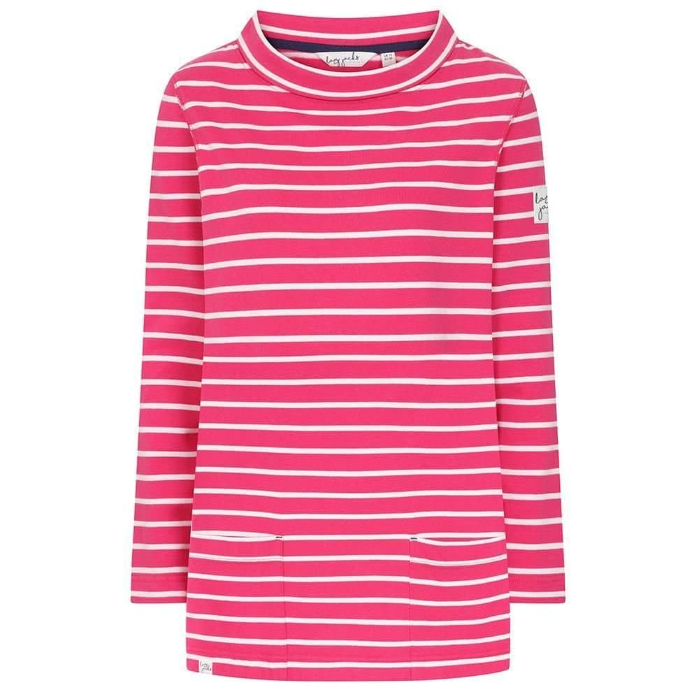Lazy Jacks Lazy Jacks Women's Striped Roll Neck Sweatshirt in Pink