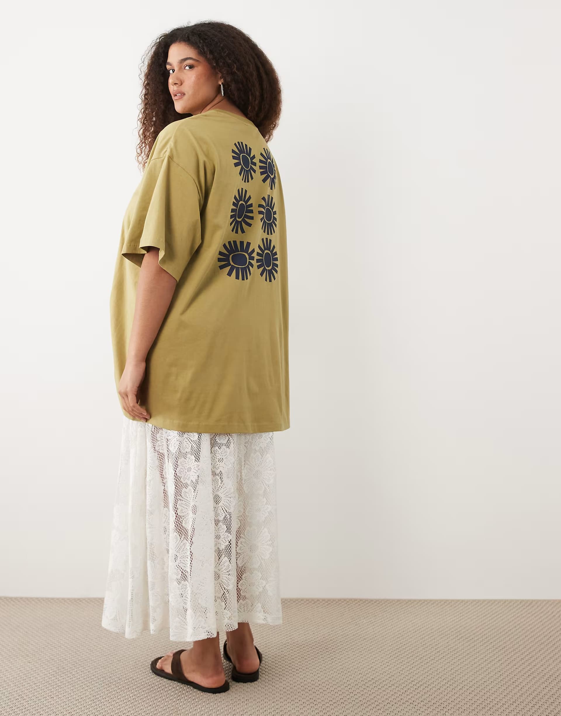 ASOS ASOS DESIGN Curve oversized graphic tee with lace cami underdress in green