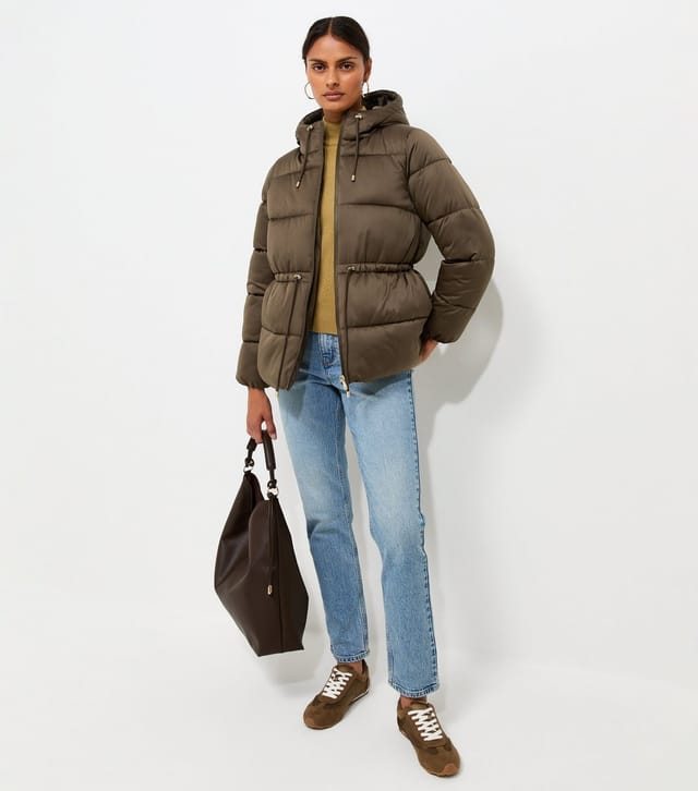 New Look Women's Dark Khaki Drawstring Waist Quilted Puffer Jacket New Look - 2