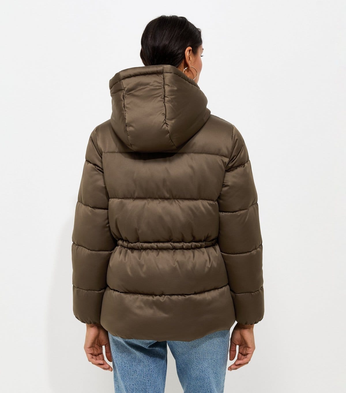 New Look Women's Dark Khaki Drawstring Waist Quilted Puffer Jacket New Look - 4