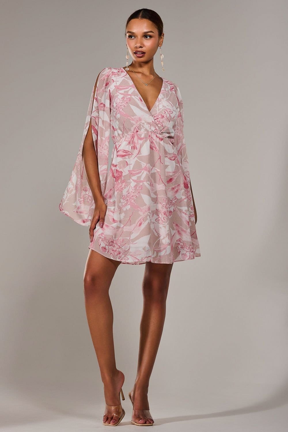 Jolie Moi Jolie Moi Women's Chiffon Split Sleeve Mini Dress in Light Pink - 4