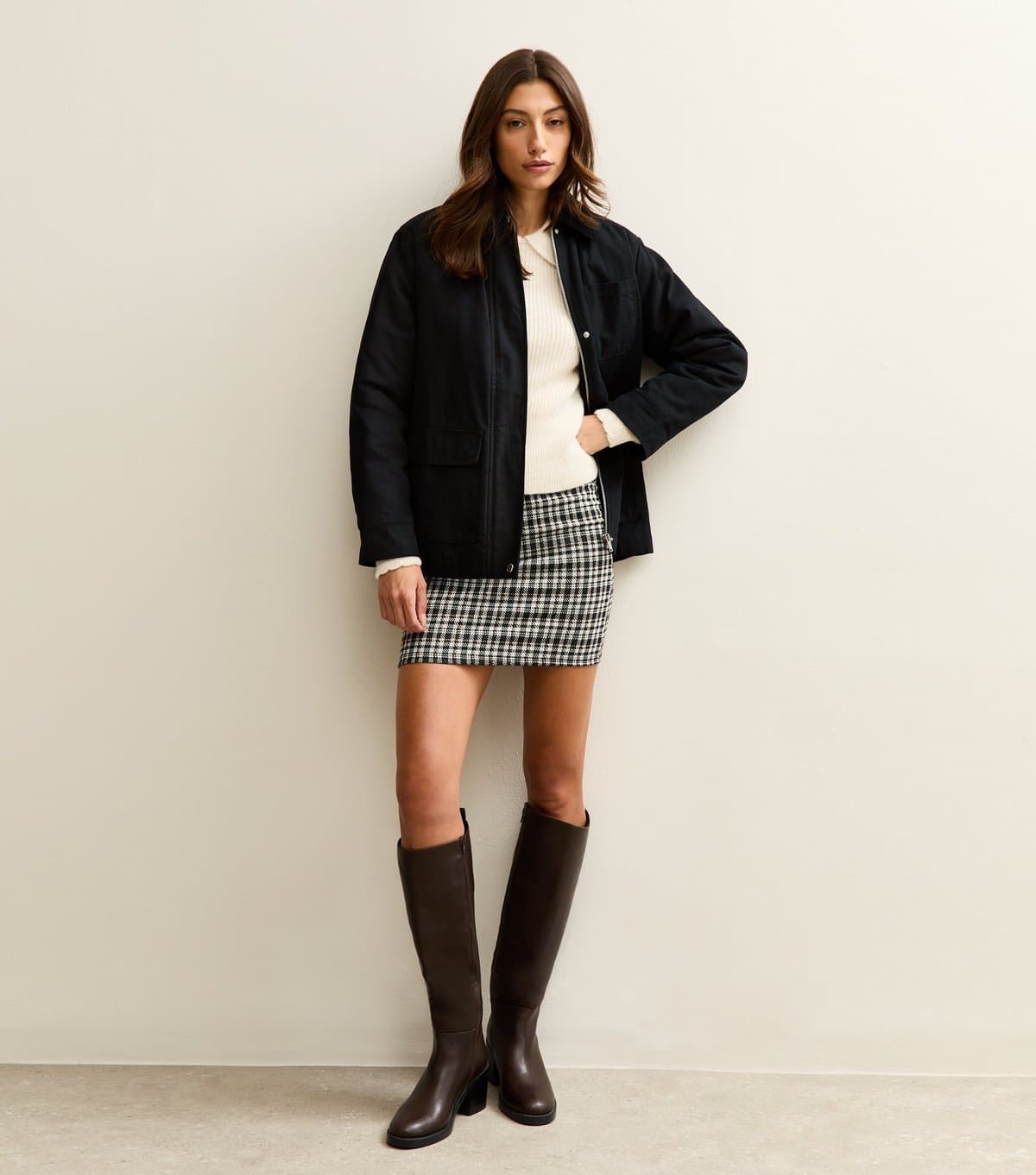 New Look Women's Tall Black Check Tube Mini Skirt New Look