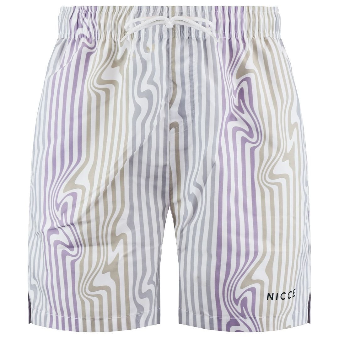 Nicce Nicce Men's Stretch Waist White/Lilac Striped Strata Swim Shorts - 2