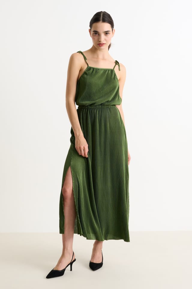 Louche Louche Women's Mayra Pleat Sage Strappy Maxi Dress - 2